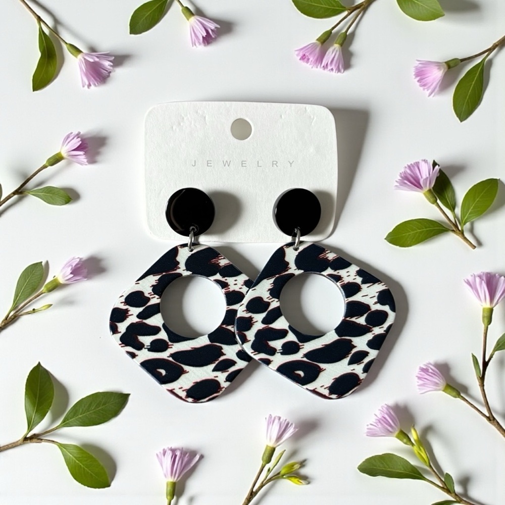 Black and White Animal Print Earrings